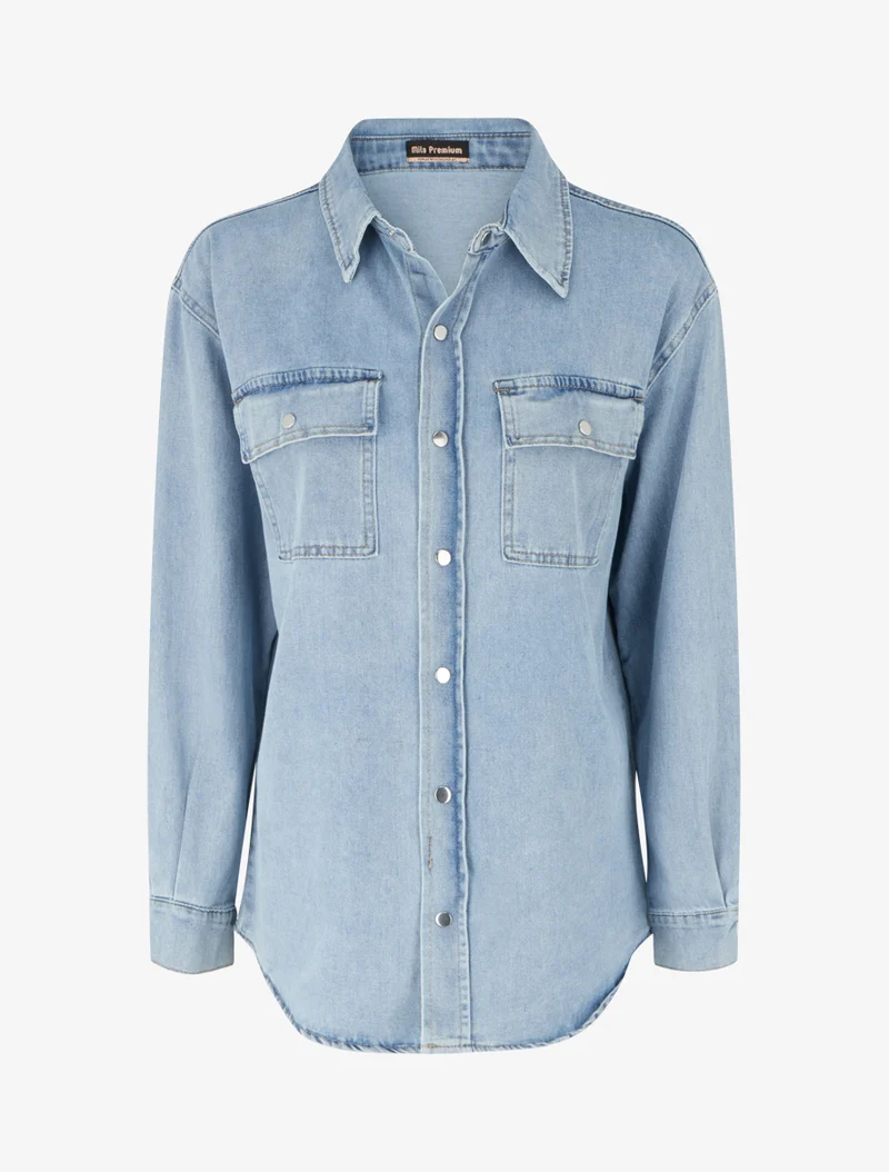 Chemise en jean droite à manches longues - Bleu