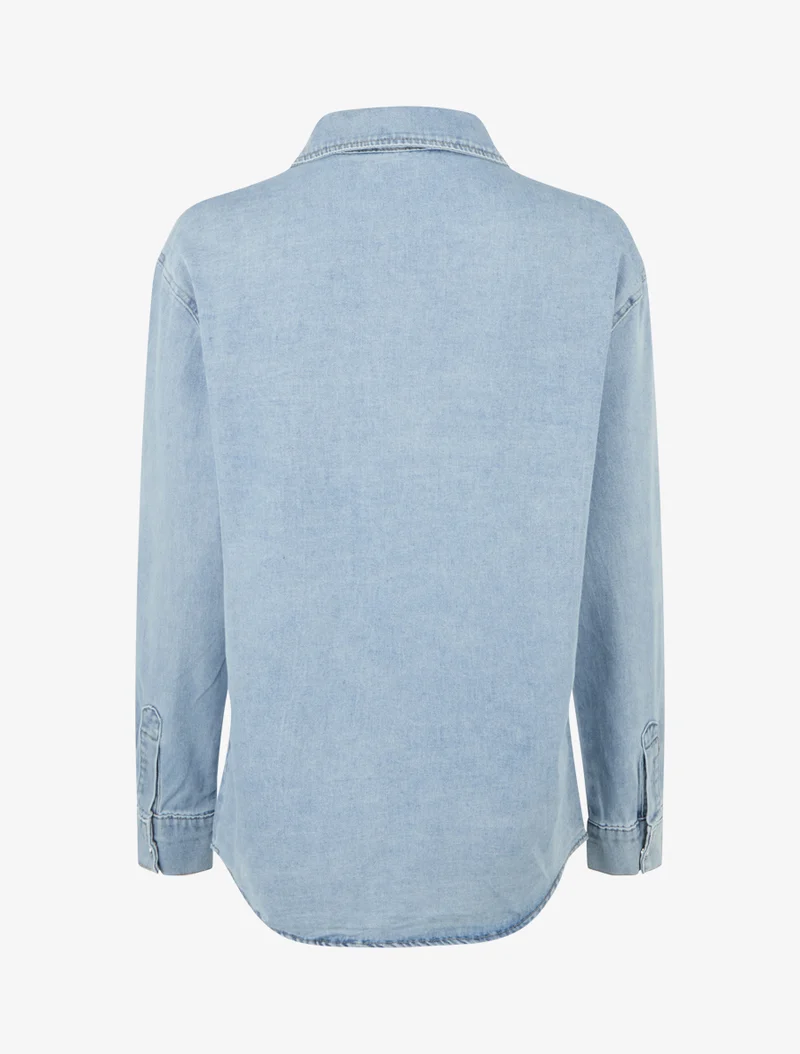 Chemise en jean droite à manches longues - Bleu