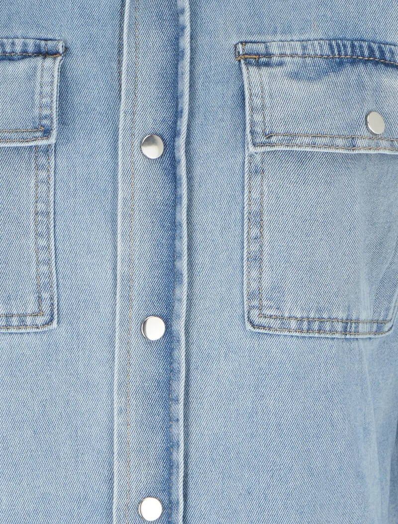Chemise en jean droite à manches longues - Bleu