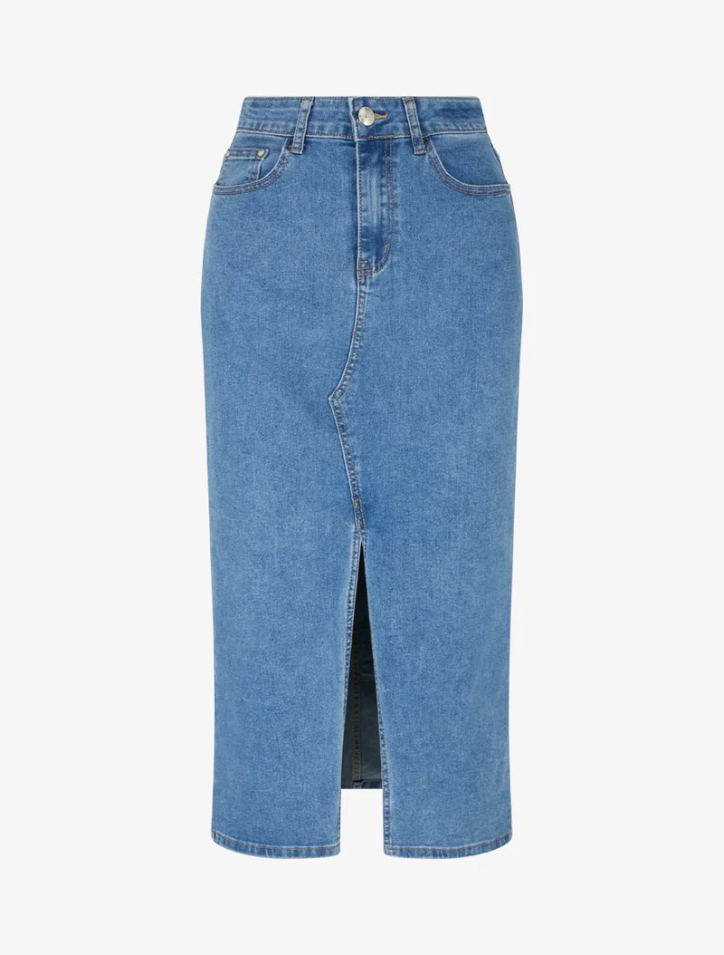 Jupe en jean fendue à l'avant - Bleu