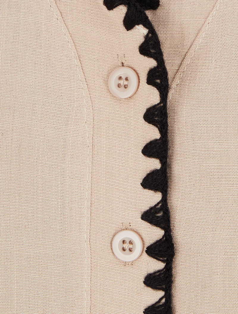 Chemisier sans manches à col brodé - Beige