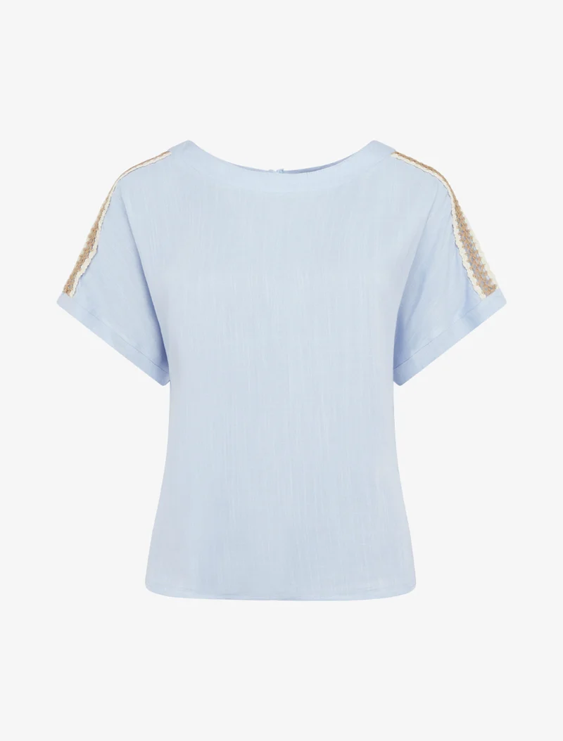 Top manches courtes à broderies ajourés - Bleu ciel