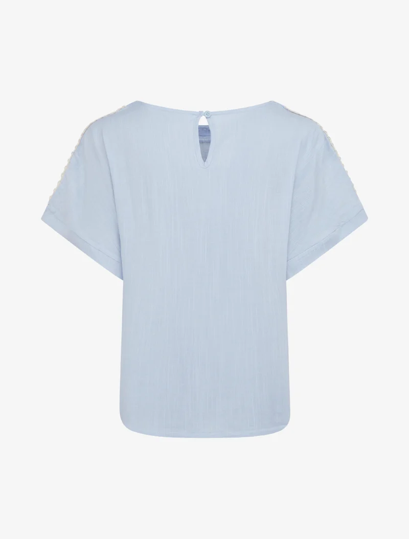 Top manches courtes à broderies ajourés - Bleu ciel