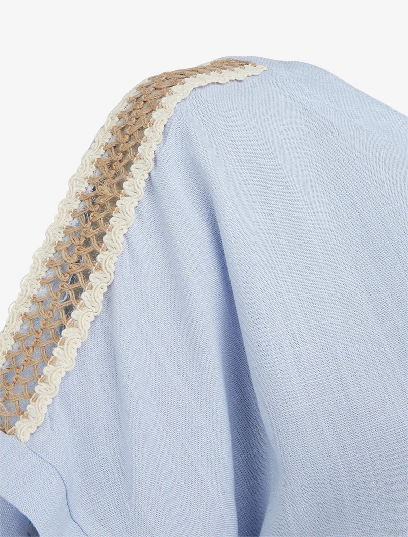 Top manches courtes à broderies ajourés - Bleu ciel