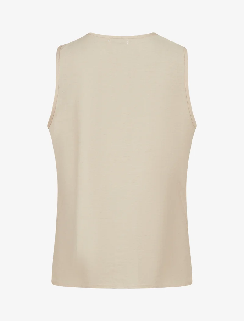 Top sans manches à col V volanté - Beige