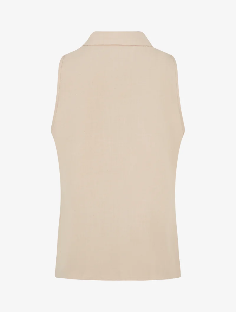 Chemisier sans manches à broderie floral - Beige