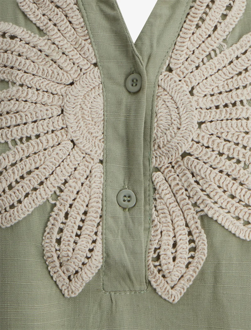 Chemisier sans manches à broderie floral - Vert amande