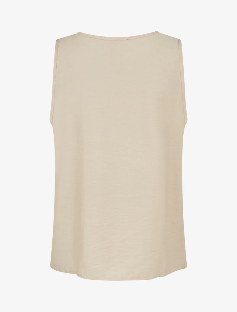 Top sans manches à col rond et broderie - Beige