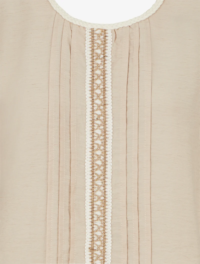 Top sans manches à col rond et broderie - Beige