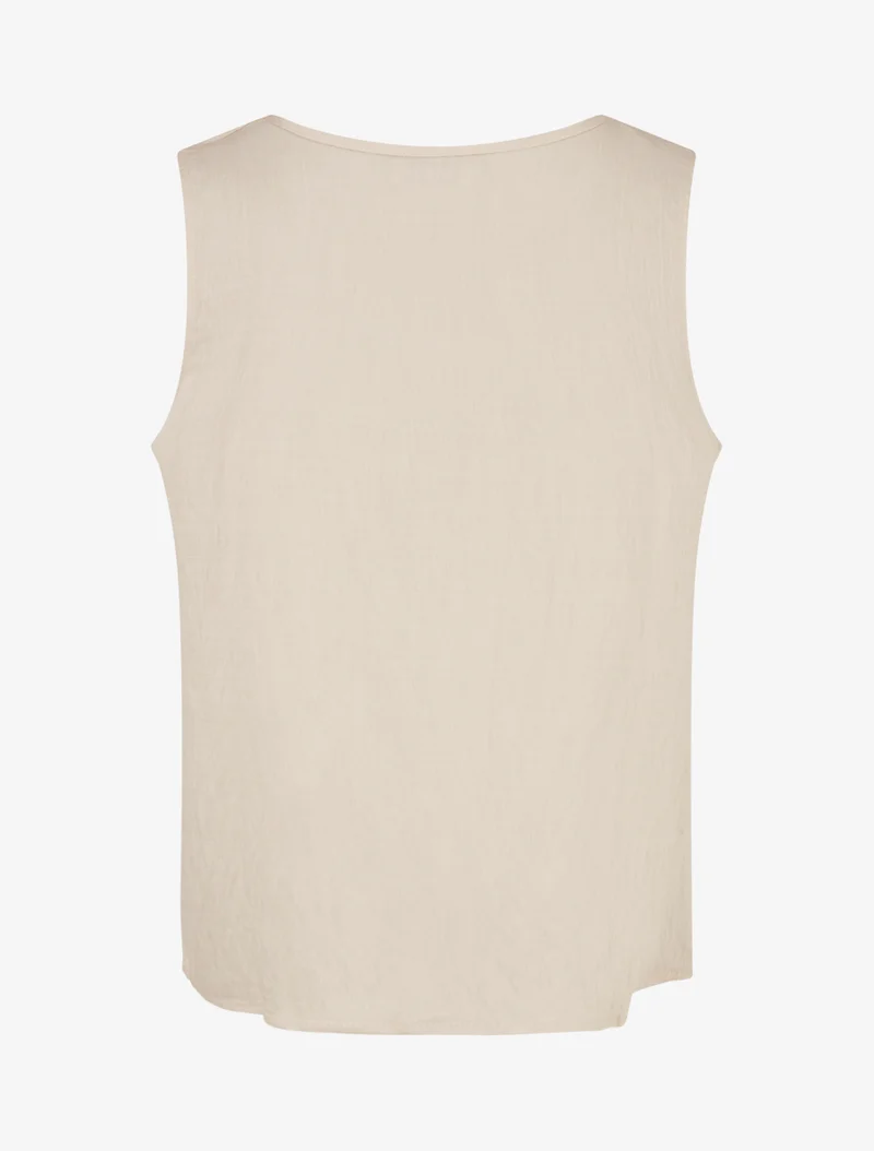Top uni à détail broderies vagues - Beige
