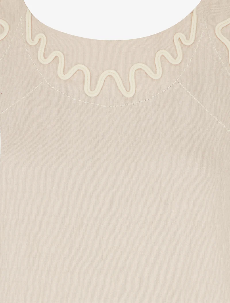 Top uni à détail broderies vagues - Beige