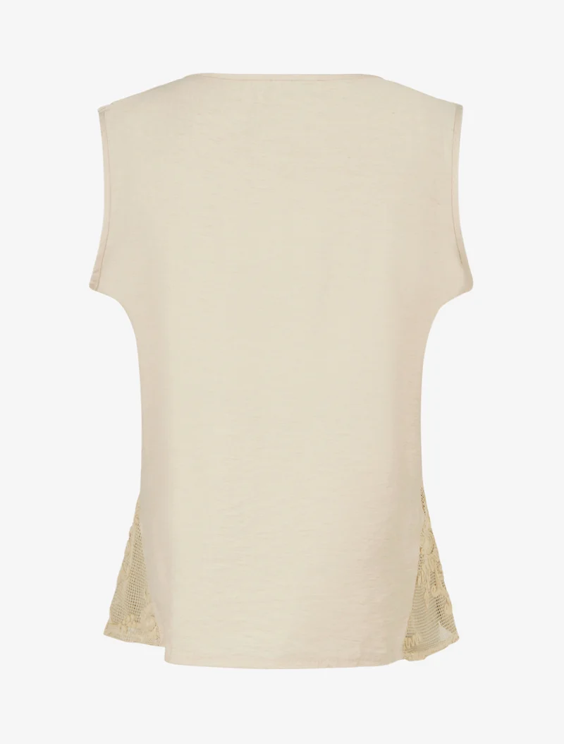 Top uni à détail effet cordes et broderies ajourés - Beige