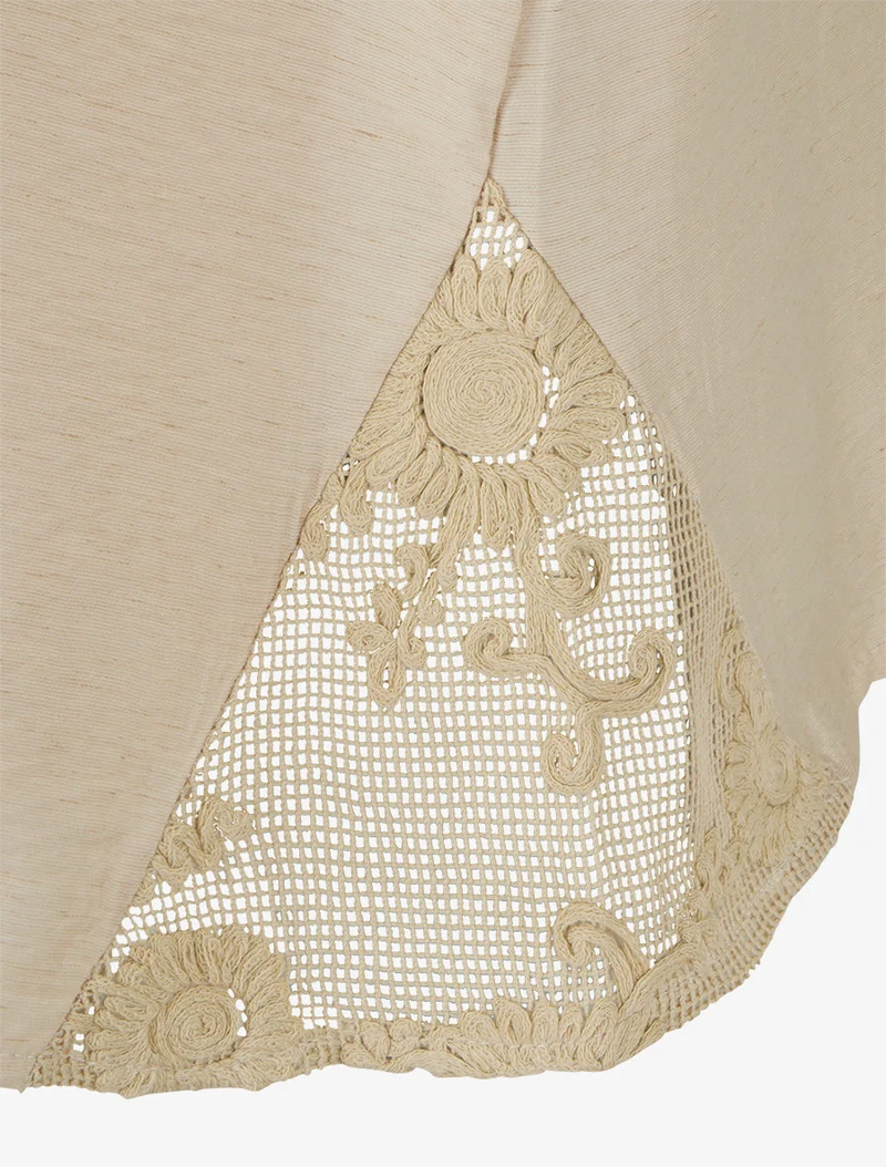 Top uni à détail effet cordes et broderies ajourés - Beige