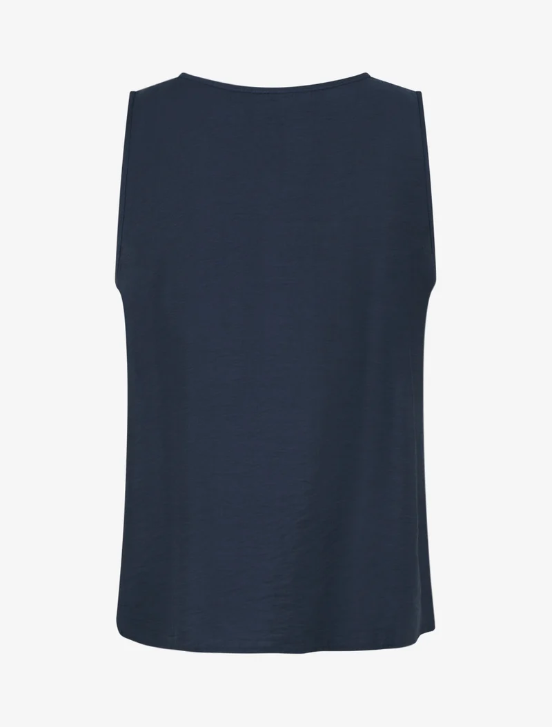 Top sans manches à col rond et broderie - Marine