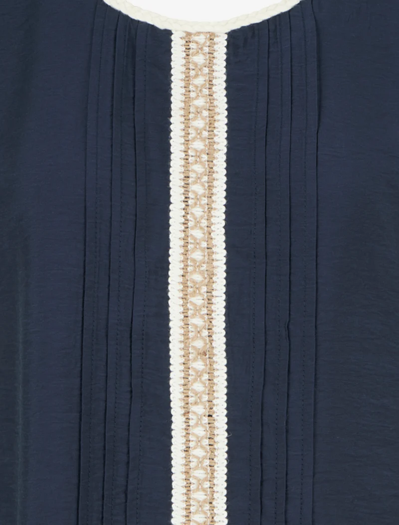 Top sans manches à col rond et broderie - Marine