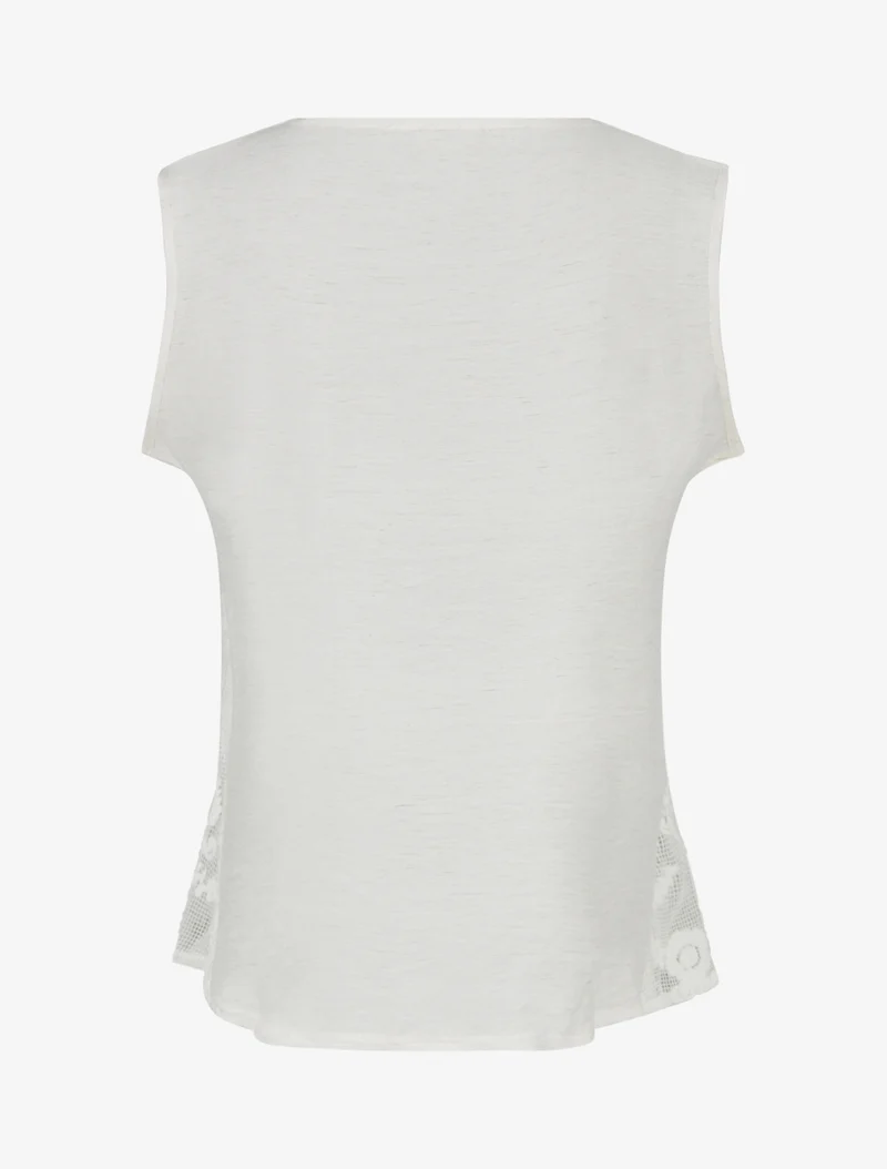 Top uni à détail effet cordes et broderies ajourés - Crème