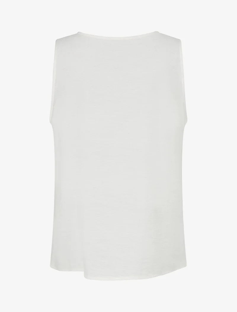 Top sans manches à col rond et broderie - Écru