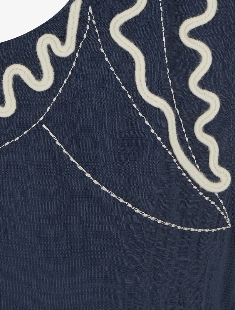 Top uni à détail broderies vagues - Marine