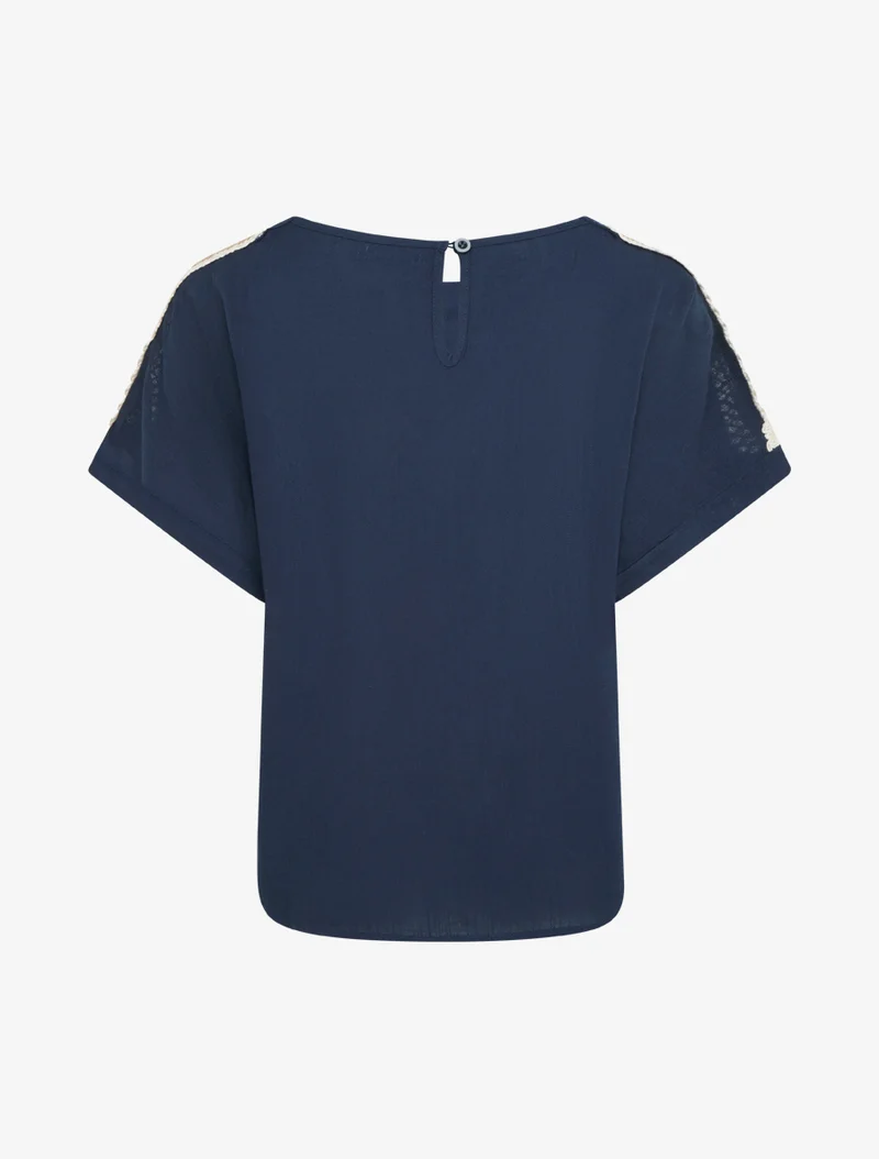 Top manches courtes à broderies ajourés - Marine