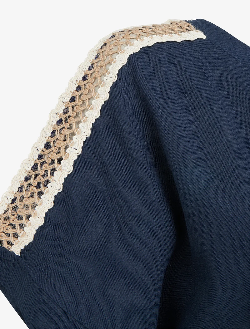 Top manches courtes à broderies ajourés - Marine