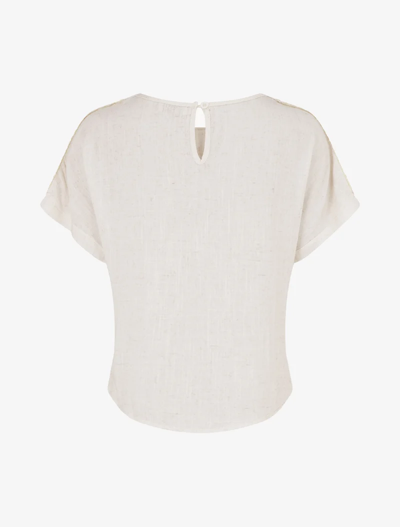 Top manches courtes à broderies ajourés - Crème