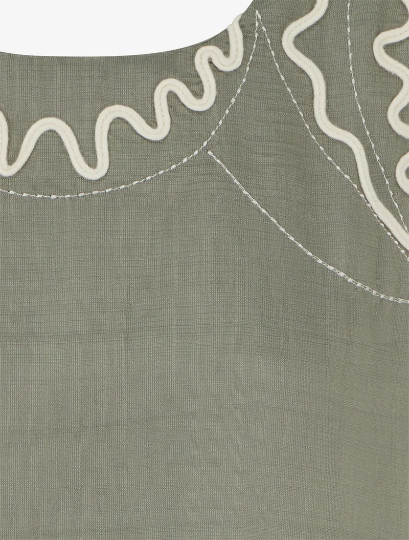 Top uni à détail broderies vagues - Kaki