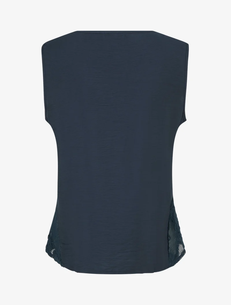 Top uni à détail effet cordes et broderies ajourés - Marine