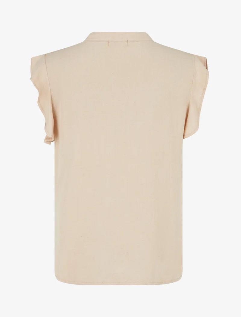 Top brodé à mancherons volantés - Beige