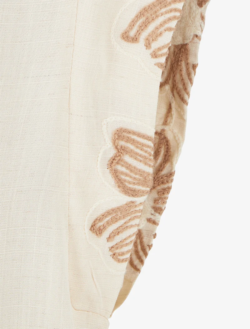 Top uni à mancherons brodés - Beige