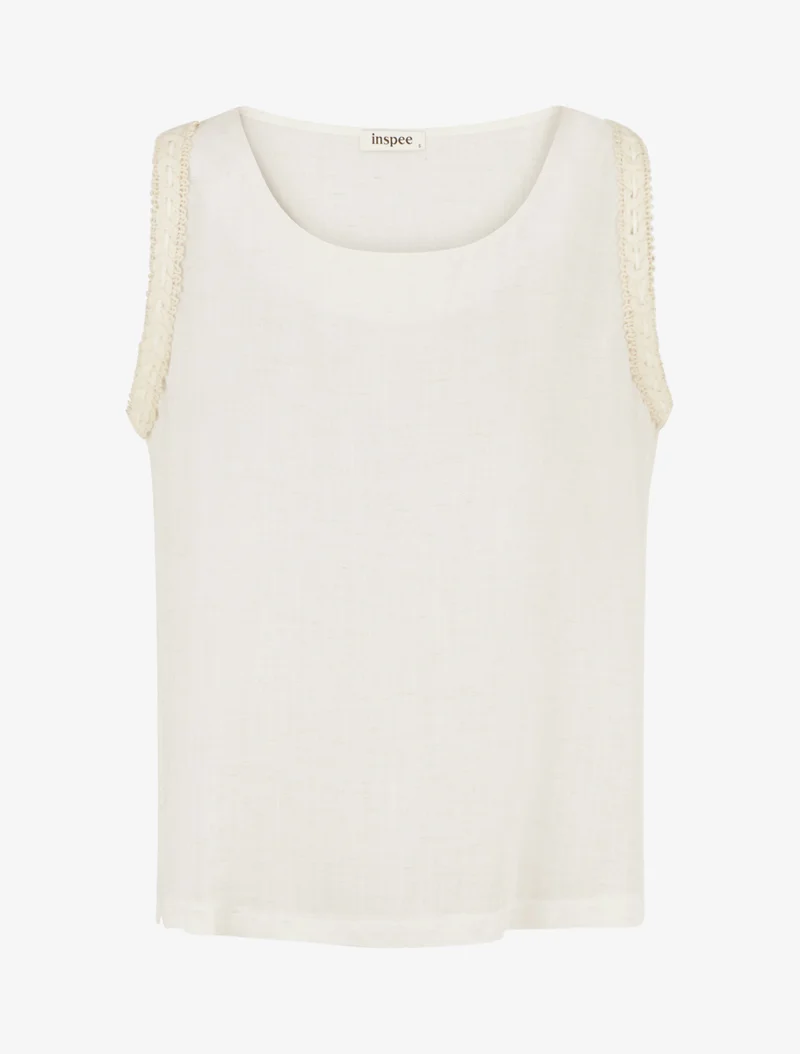 Top fluide uni sans manches - Crème