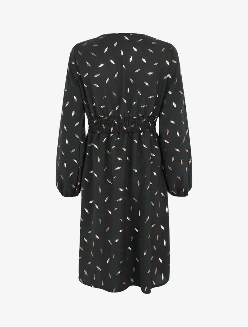 Robe évasée à imprimé plumes dorées - Noir