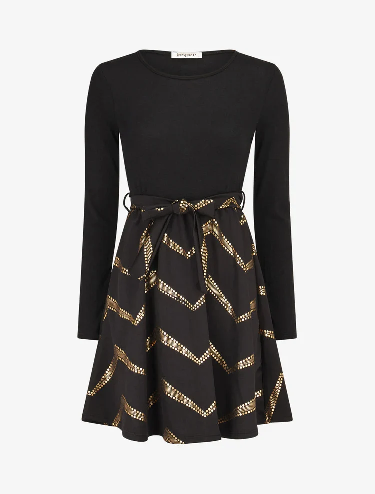 Robe patineuse à imprimés dorés - Noir