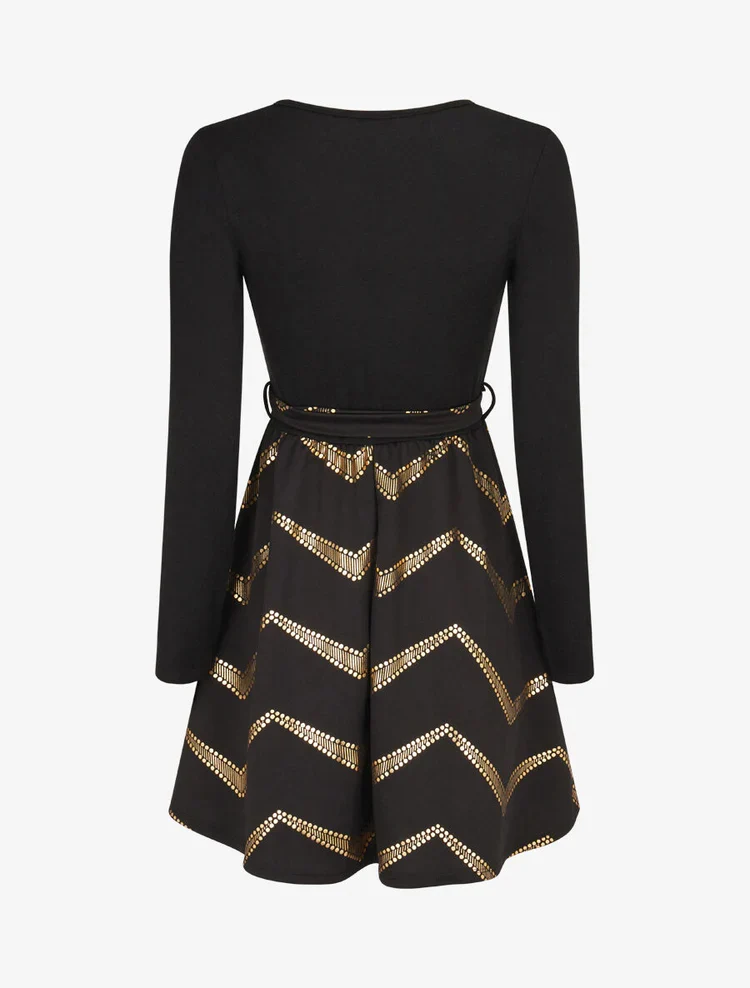 Robe patineuse à imprimés dorés - Noir
