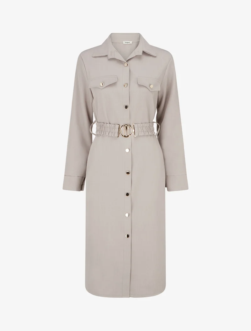 Robe chemise longue à poches décoratives - Gris clair