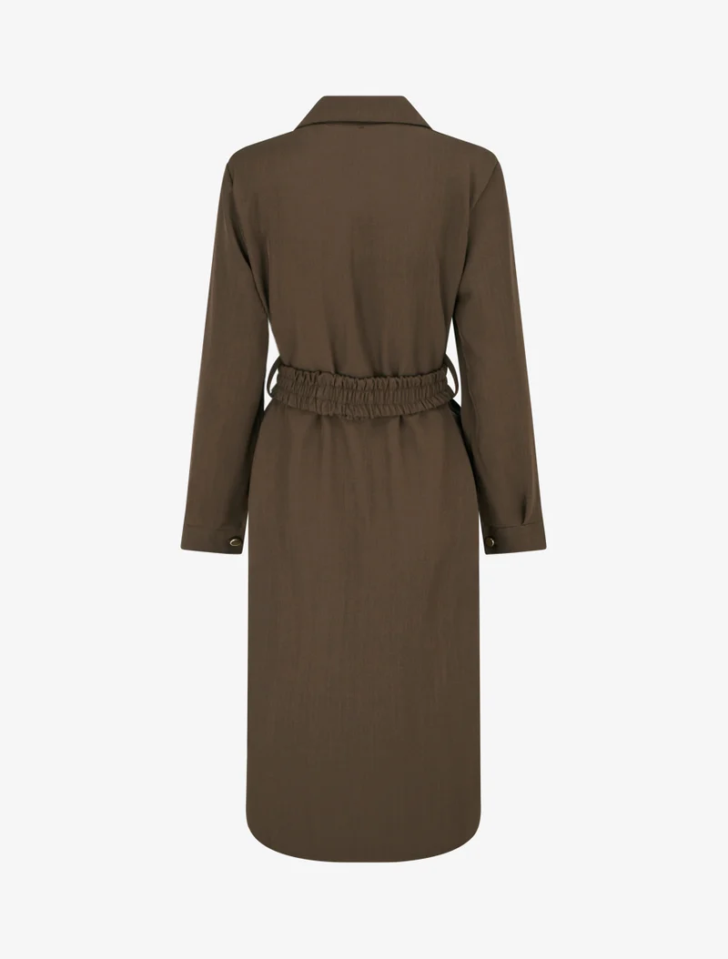 Robe chemise longue à poches décoratives - Marron