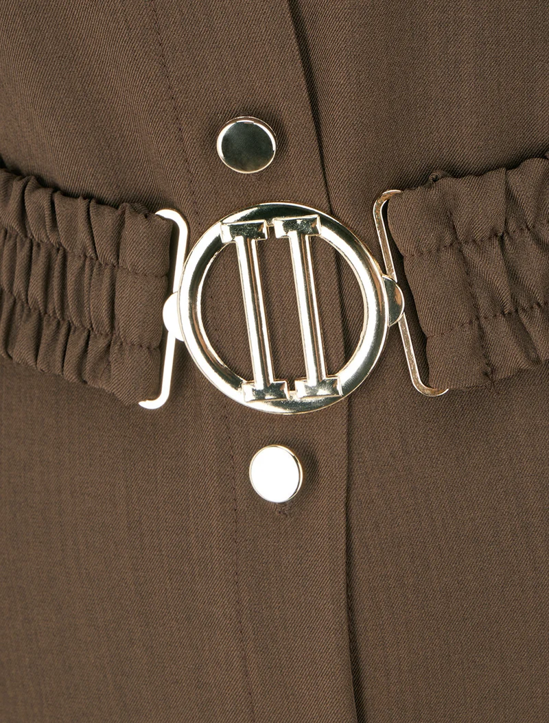 Robe chemise longue à poches décoratives - Marron