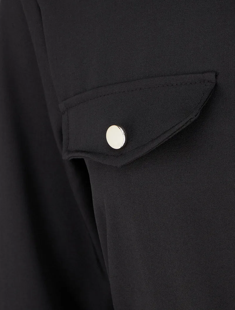 Robe chemise longue à poches décoratives - Noir