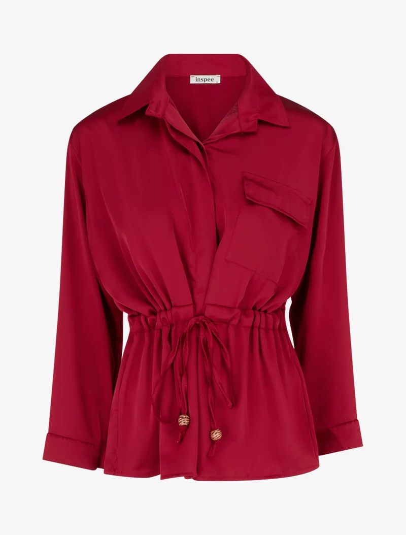 Chemise satinée ample à liens - Rouge