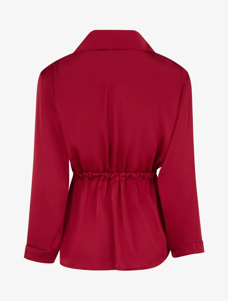 Chemise satinée ample à liens - Rouge