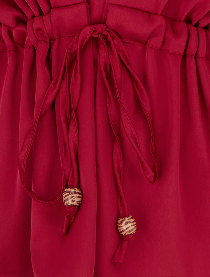 Chemise satinée ample à liens - Rouge