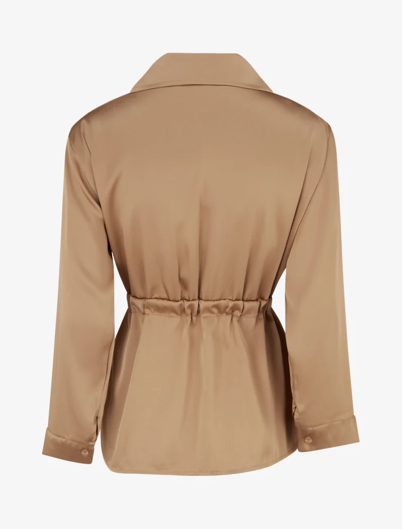 Chemise satinée ample à liens - Camel