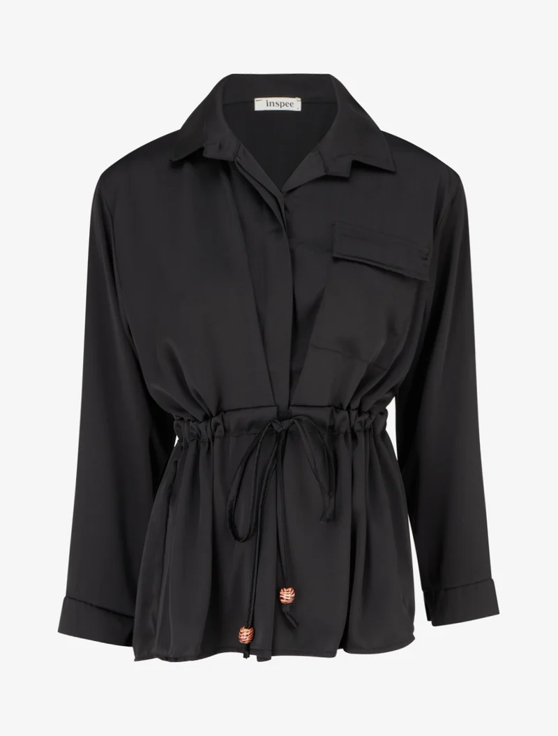 Chemise satinée ample à liens - Noir