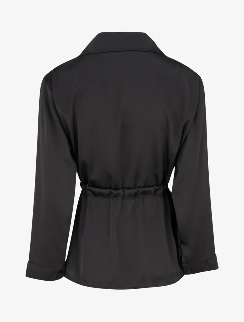 Chemise satinée ample à liens - Noir