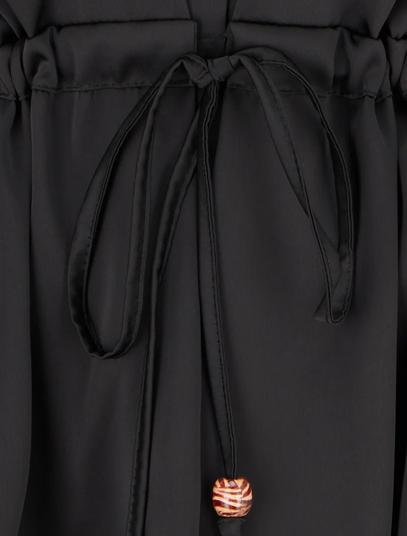 Chemise satinée ample à liens - Noir