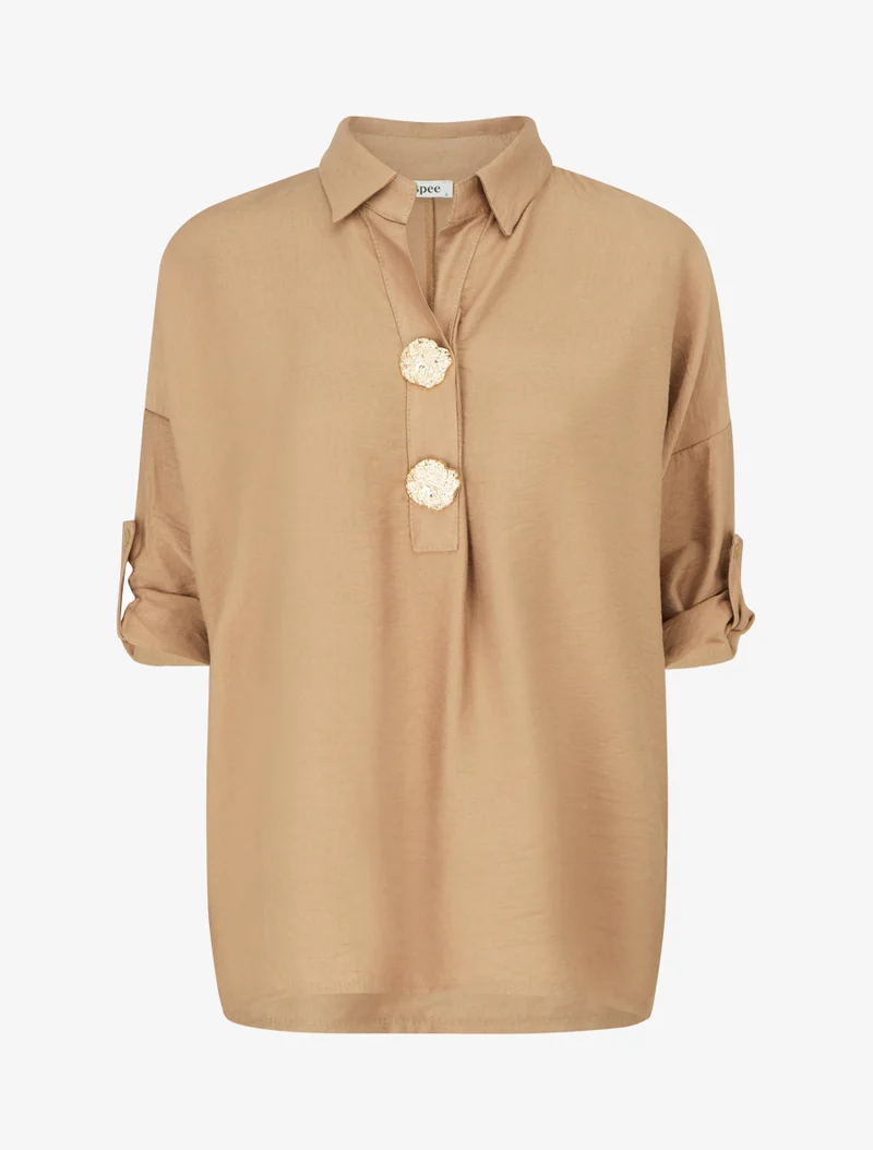 Blouse ample à broches métalliques - Camel