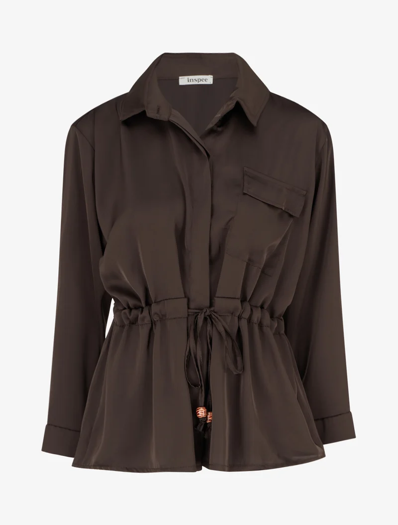 Chemise satinée ample à liens - Brun