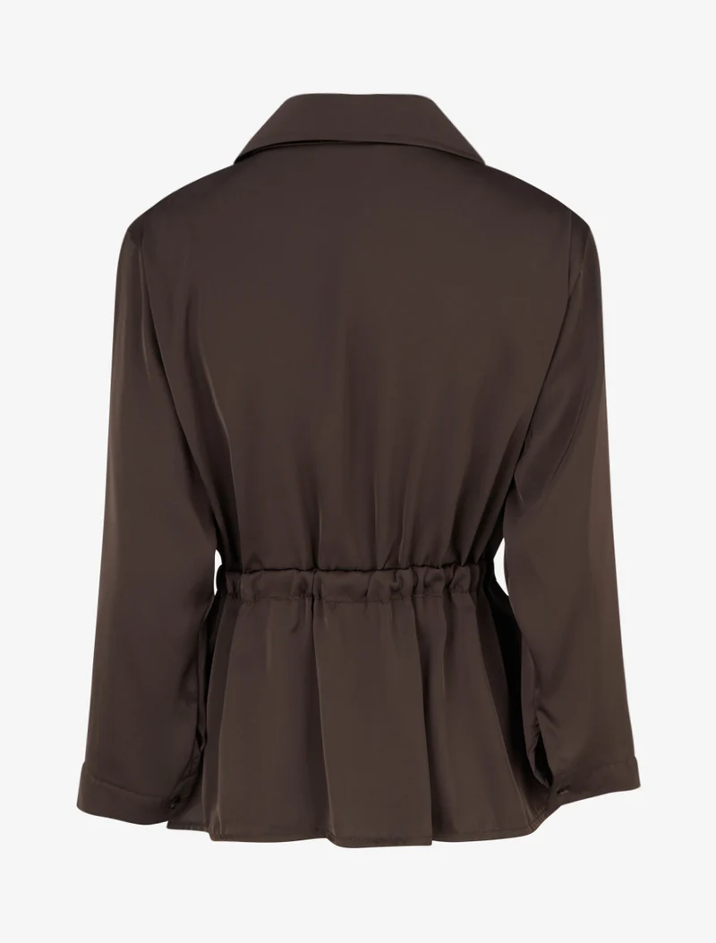 Chemise satinée ample à liens - Brun