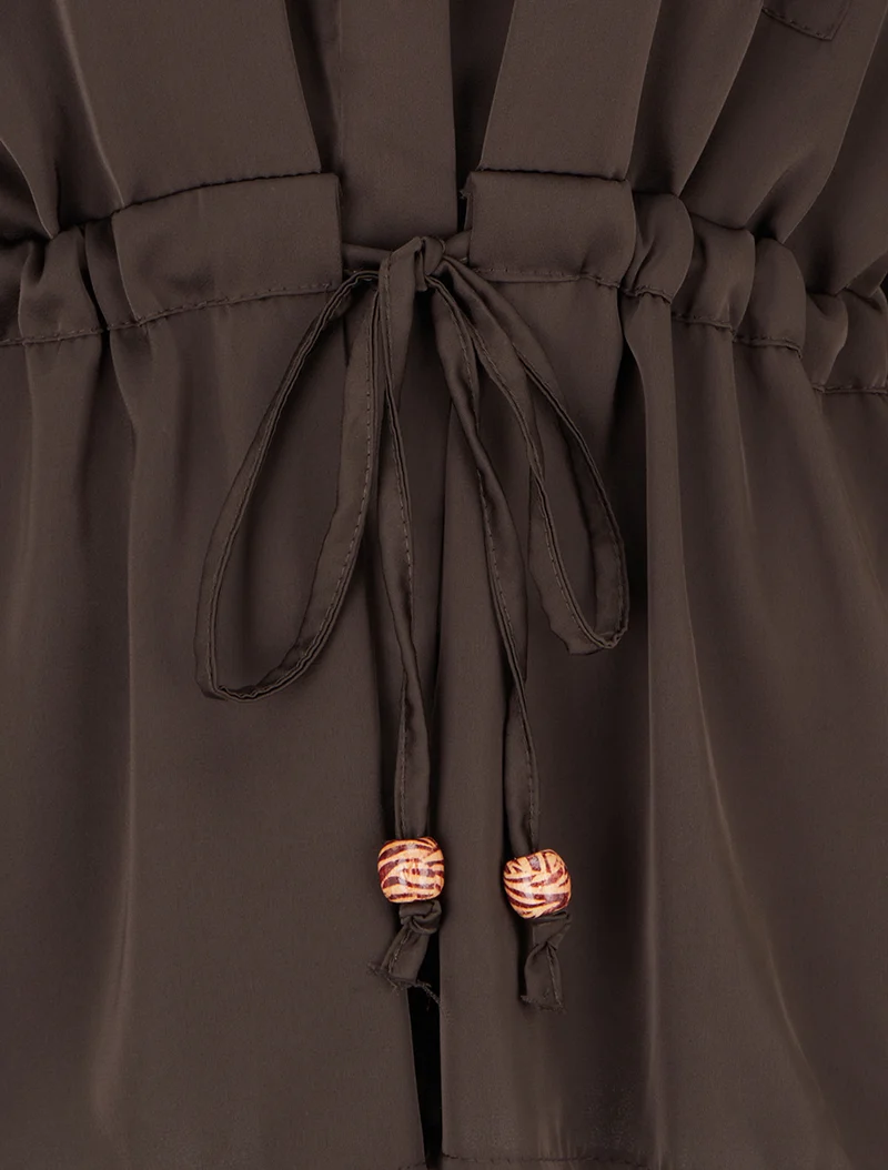 Chemise satinée ample à liens - Brun