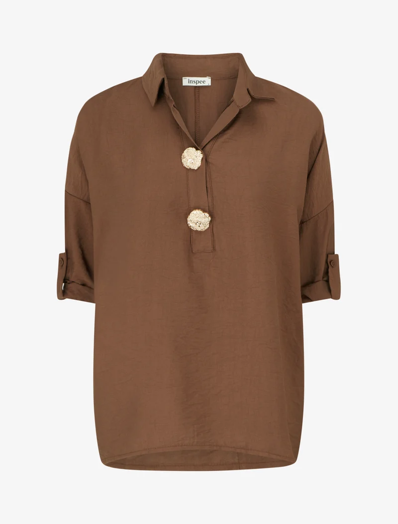 Blouse ample à broches métalliques - Marron