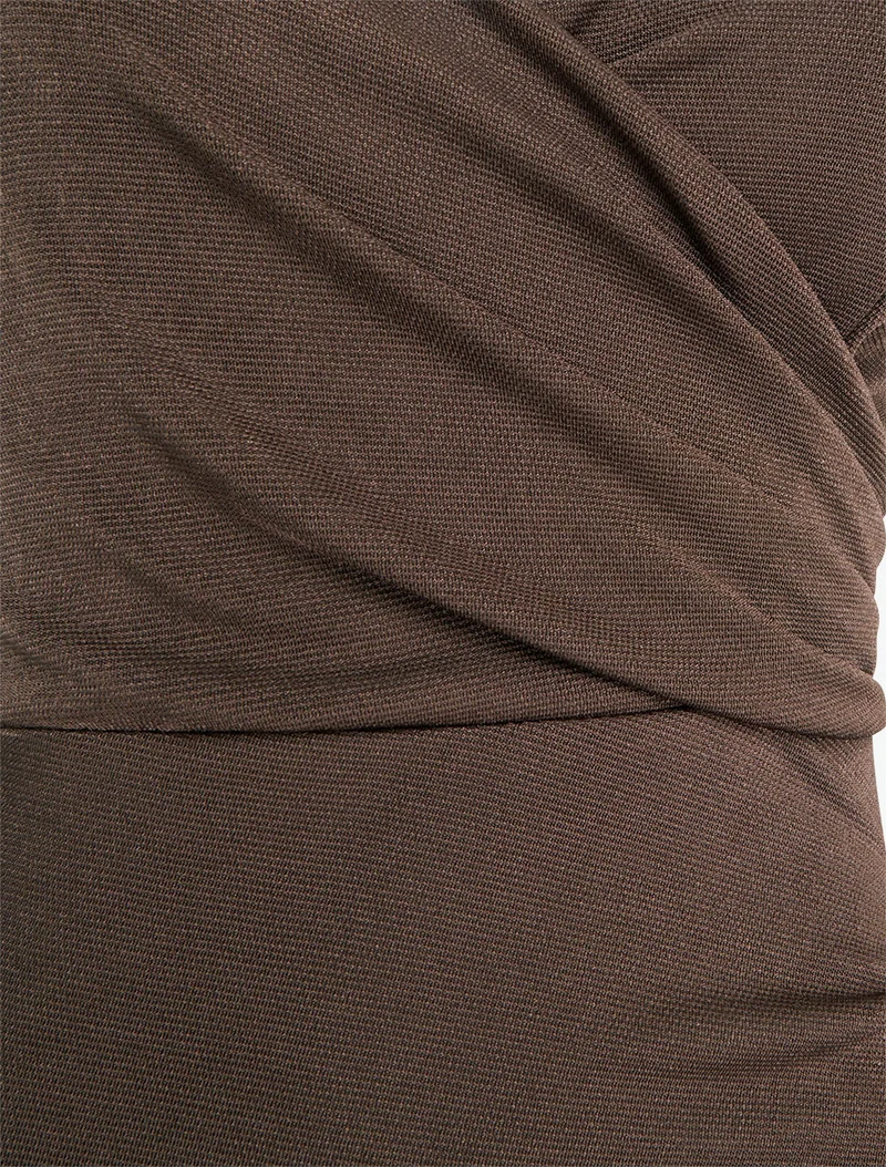Robe longue ajustée à fente et bretelles - Marron